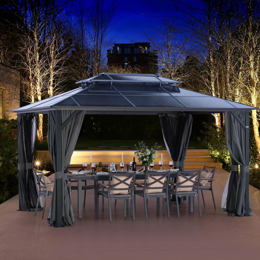 LeDoasis 10' X 13' Hardtop Gazebo, Outdoor Permanent Polycarbonate Do...