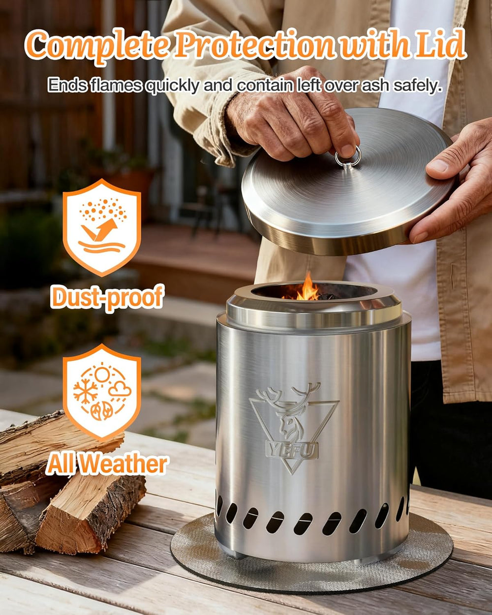 YEFU 7.5 x 5.5 in Tabletop Fire Pit, Low Smoke Pellet & Wood Stove with Bag
