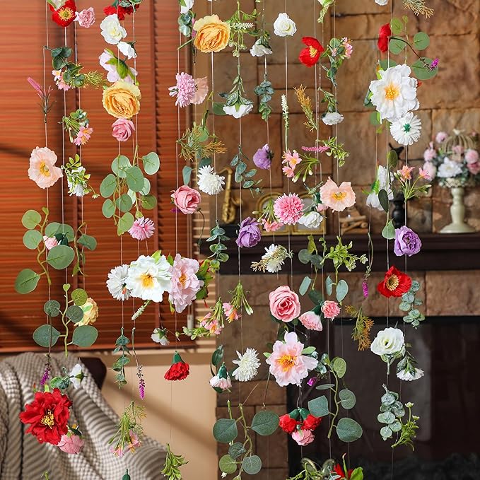 XunYee 6 Pcs 35.4 ft Flower Garlands Hanging Wildflower Backdrop Decoration A...