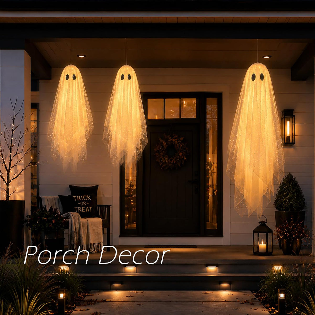 AYGXU Halloween Decorations outdoor/indoor-3pcs Hanging Ghost Decor with Light,Halloween Ornaments,Hallowee n Decor for Porch,Tree,Yard,Window,Garden