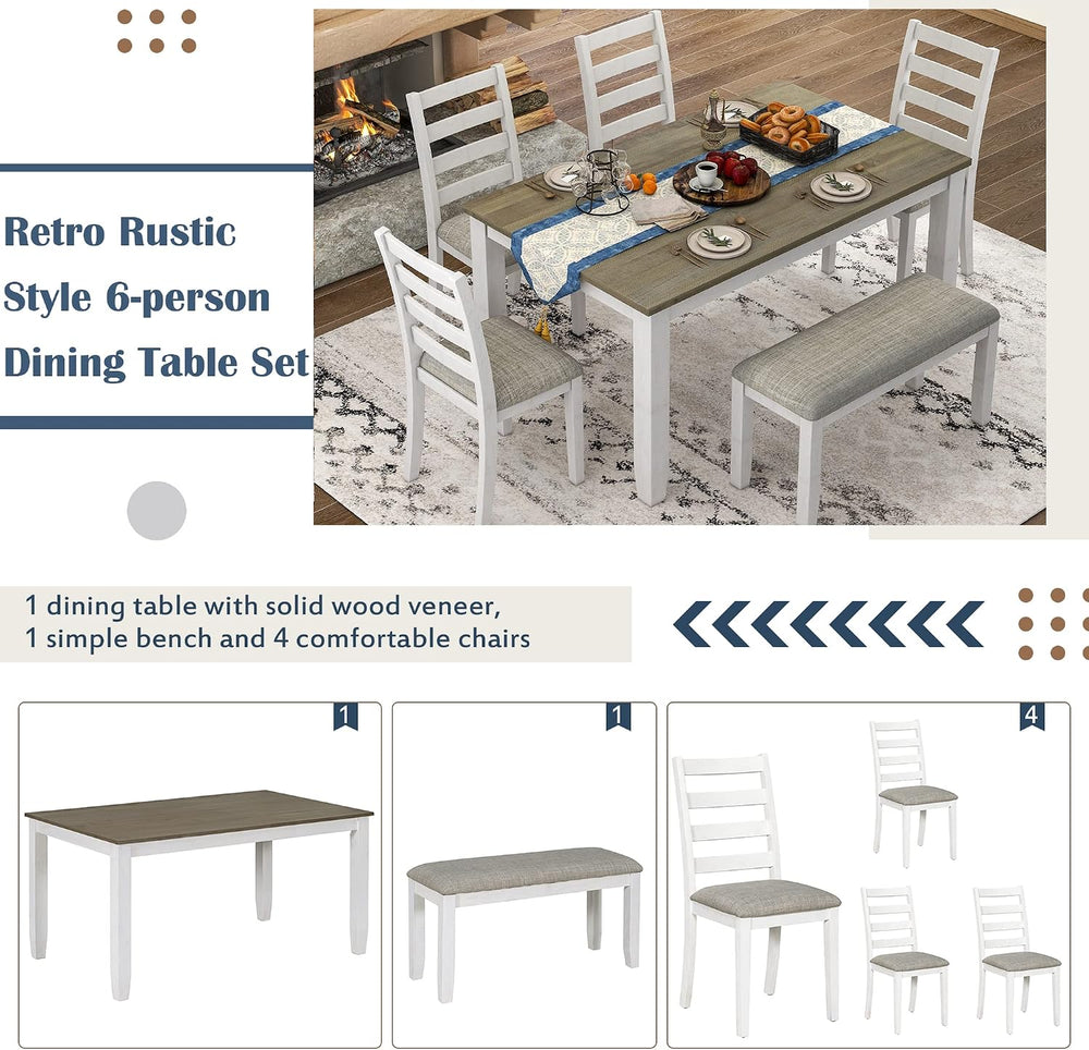 Merax 6 Piece Dining Table Set with Bench, Wooden Rectangular Dining Table wi...