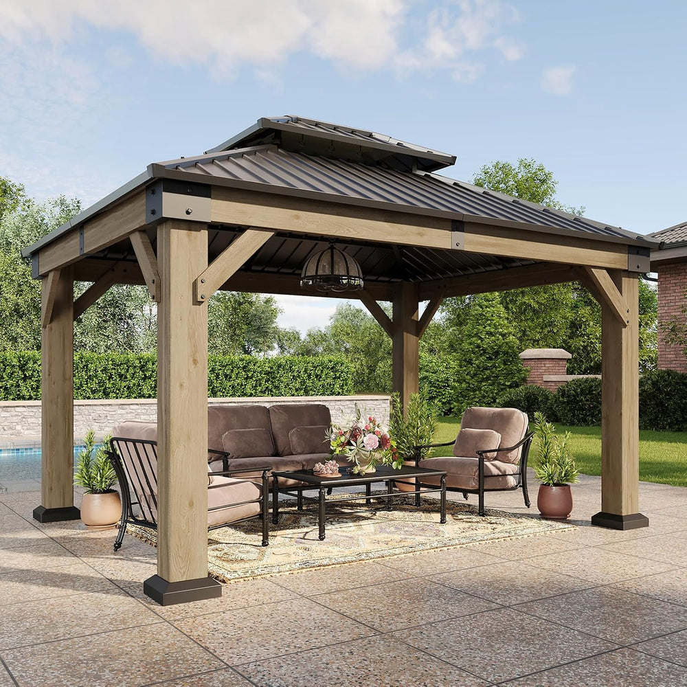 Aoxun 10' x 12' Outdoor Wood Gazebo, Hardtop Gazebo