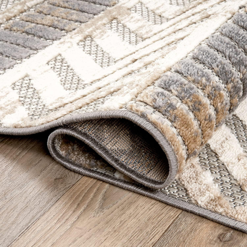 Rugshop Tribal Stripe Indoor/Outdoor Distressed Deck Area Rug Beige 4' x ...