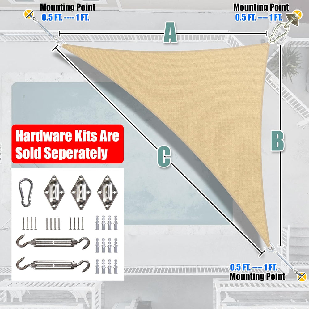 Amgo 20' x 20' x 28.3'Beige Right Triangle Sun Shade Sail Outdoor...