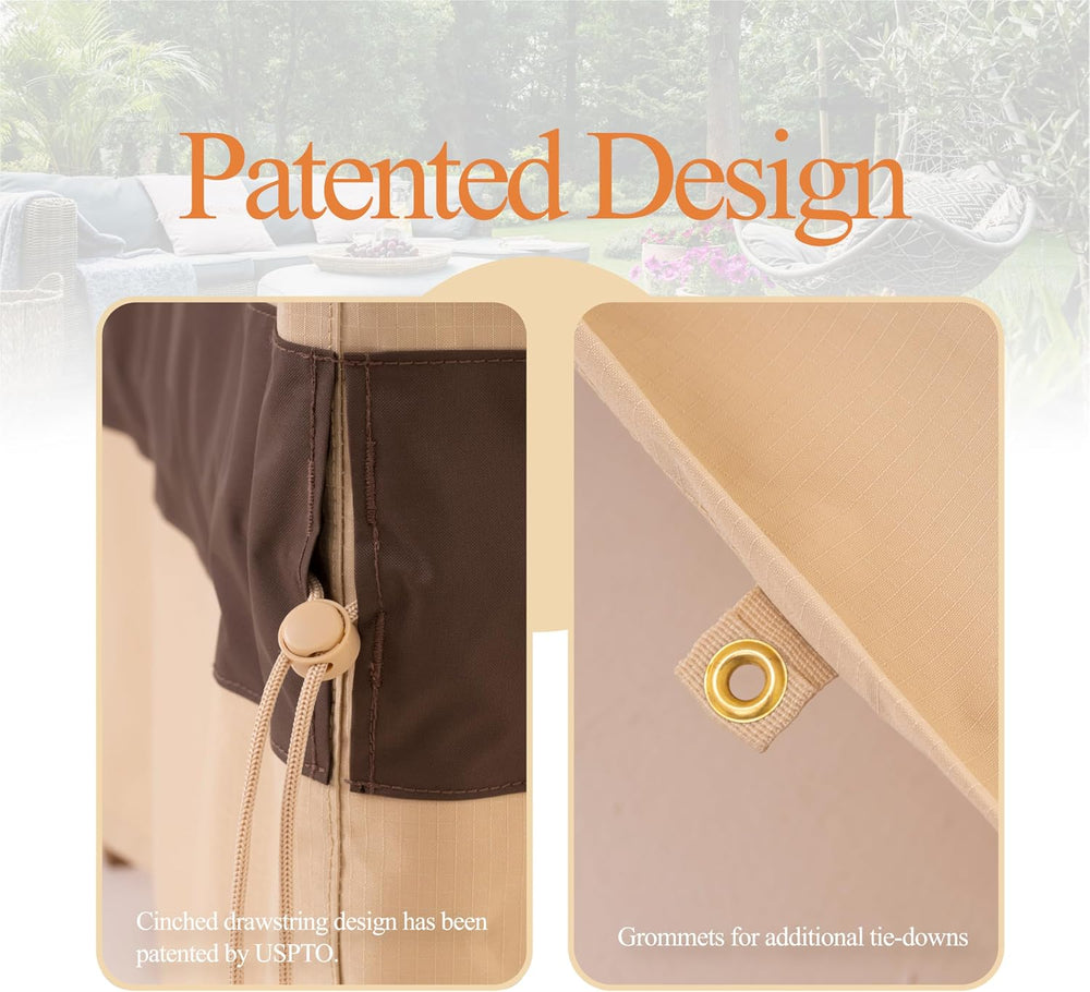 WJ-X3 XL Round Patio Outdoor Furniture Cover, 110"D x 31"H, Beige &...