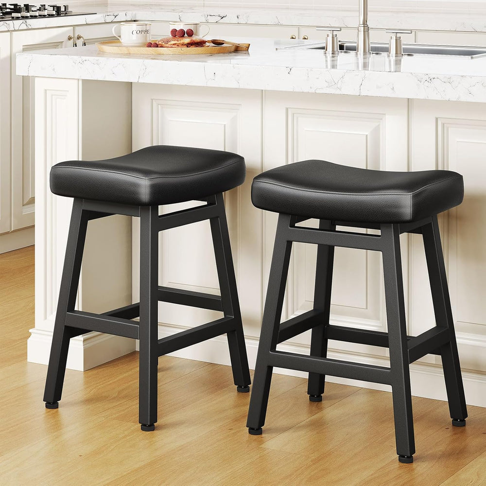Raynesys 24 Inche Bonded Leather Counter Height Bar Stools Set of 2 Curved