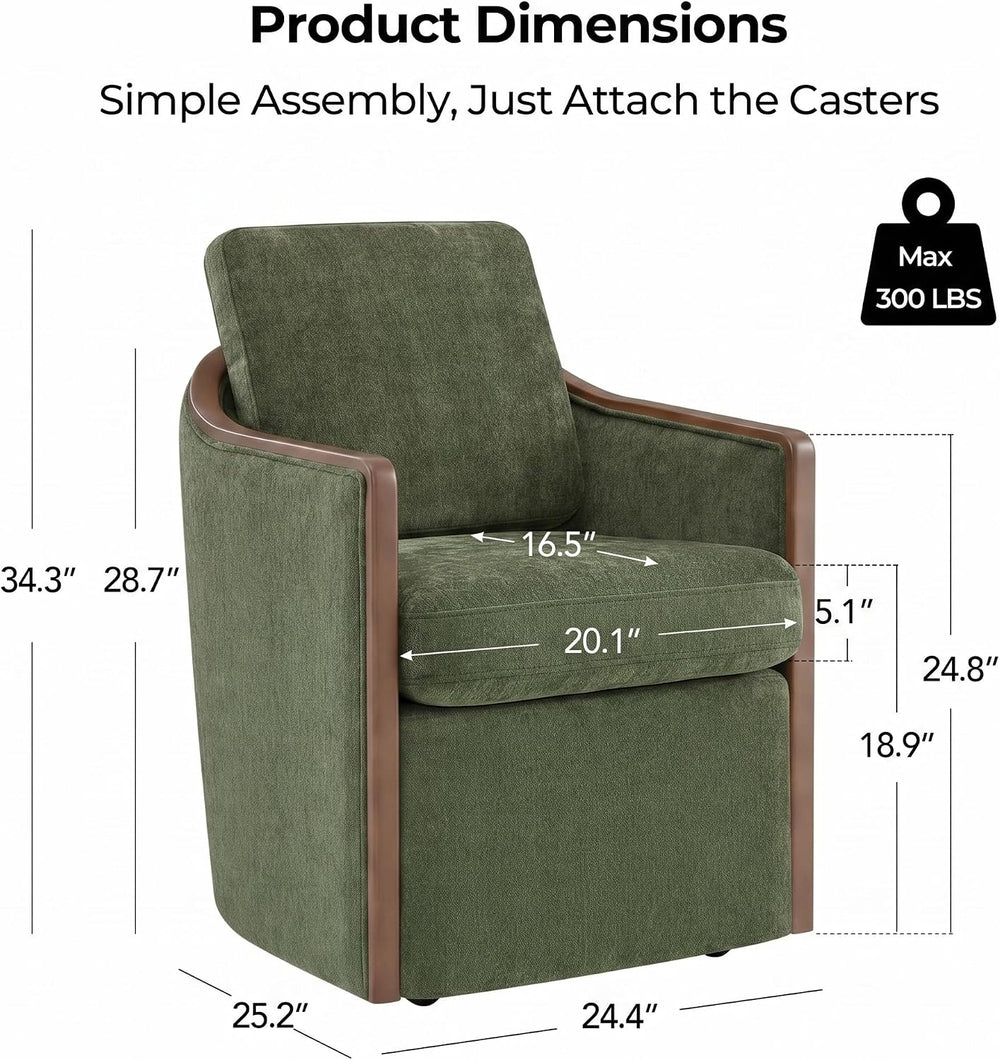 CHITA Upholstered Dining Chairs Set of 2 with Hidden Casters, Moss Green