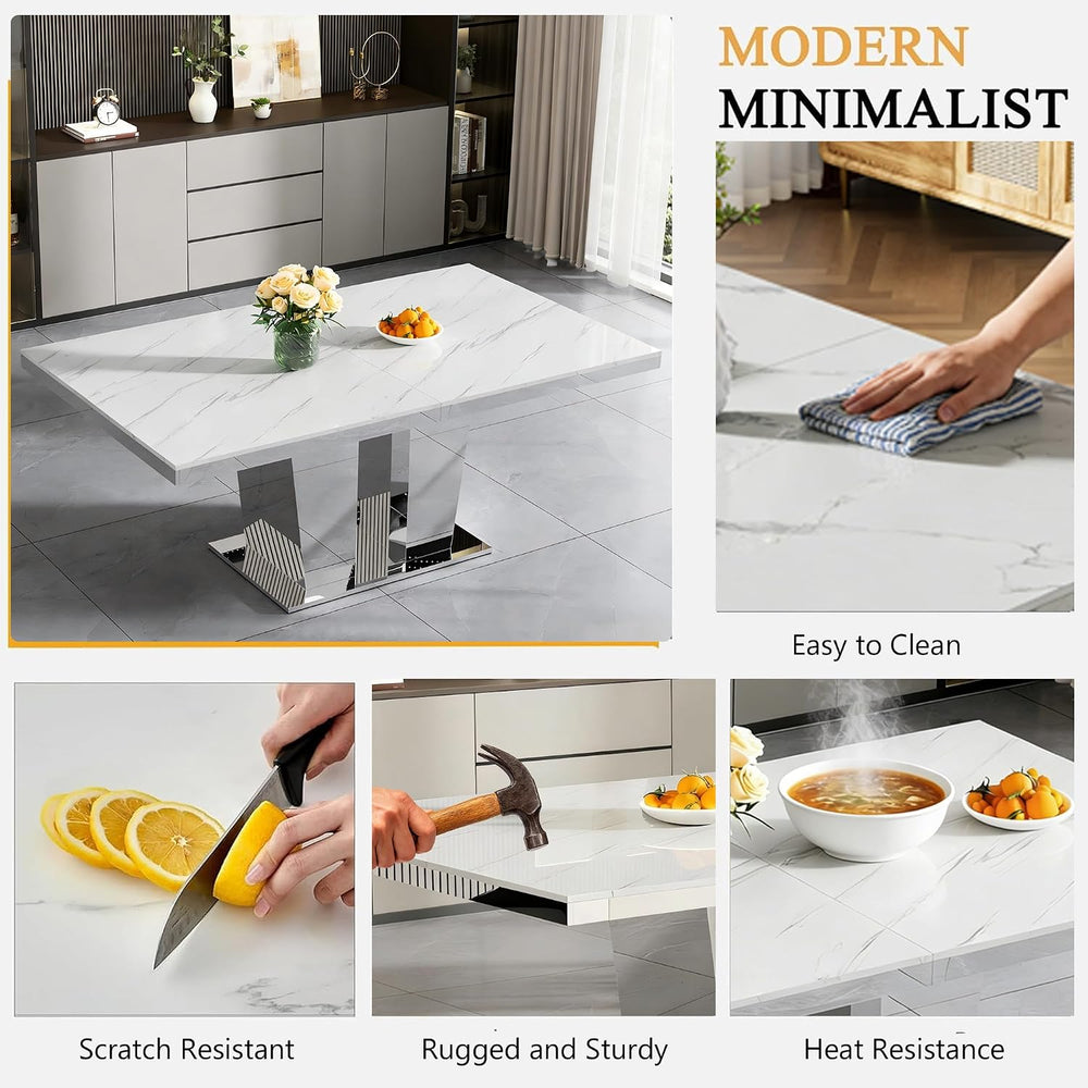 Modern Extendable Dining Table Set for 8, 94" Faux Marble Expandable Tab...