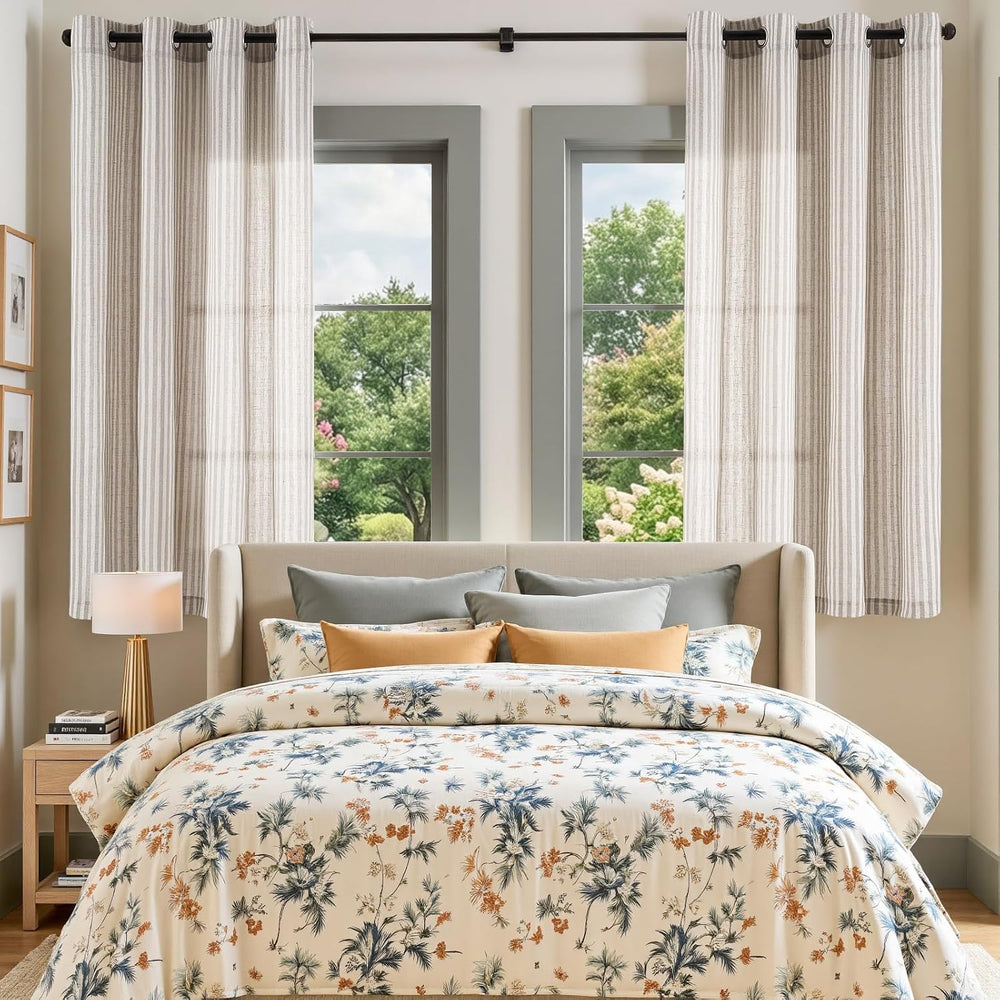 Vangao Linen Striped Curtains for Living Room Bedroom Farmhouse