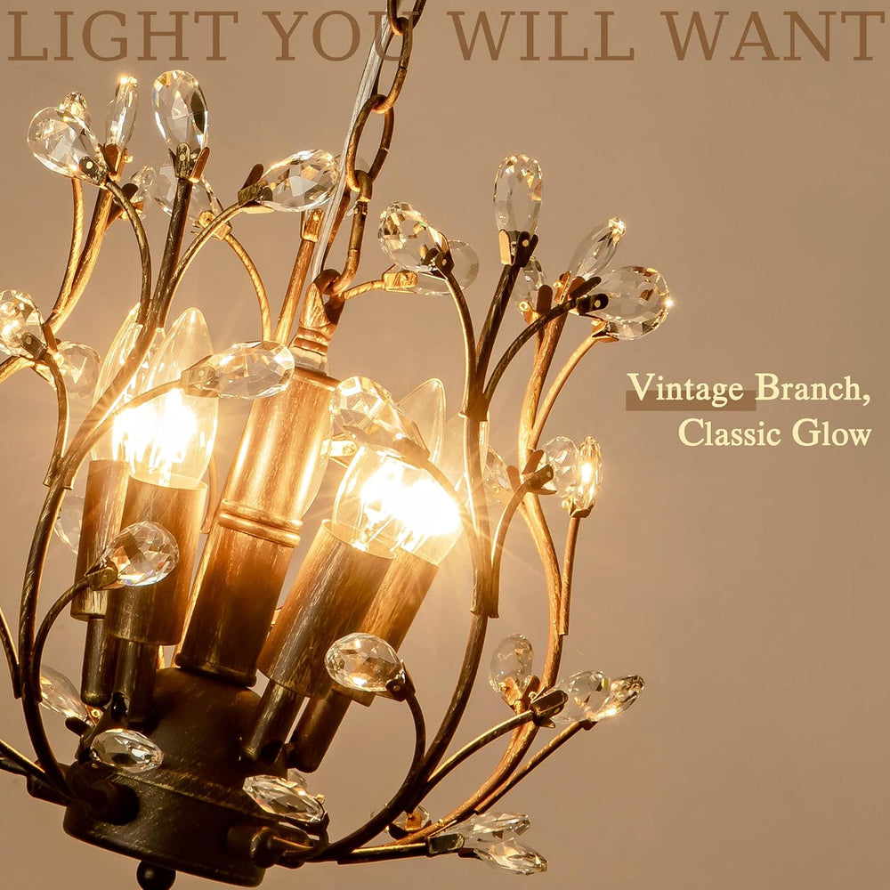 Vintage 5 Light Crystal Chandelier for Dining Room, Aged Bronze Tree Branch