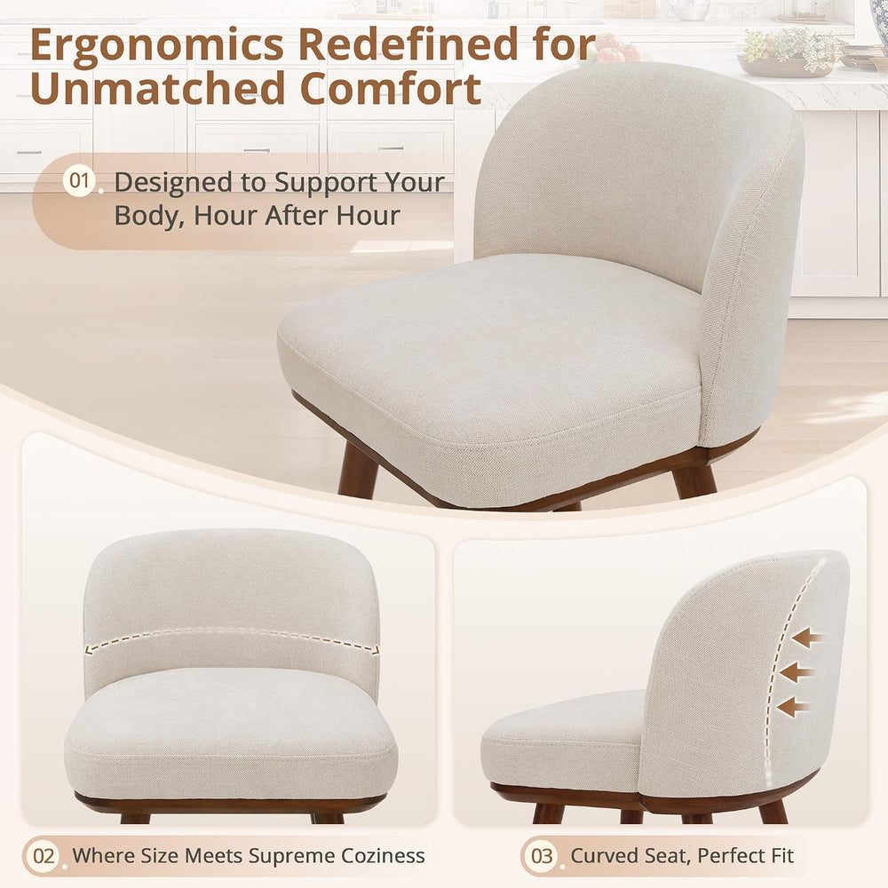 LUE BONA Bar Stools Set of 2, 27.6" Wooden Legs, Fabric in Beige