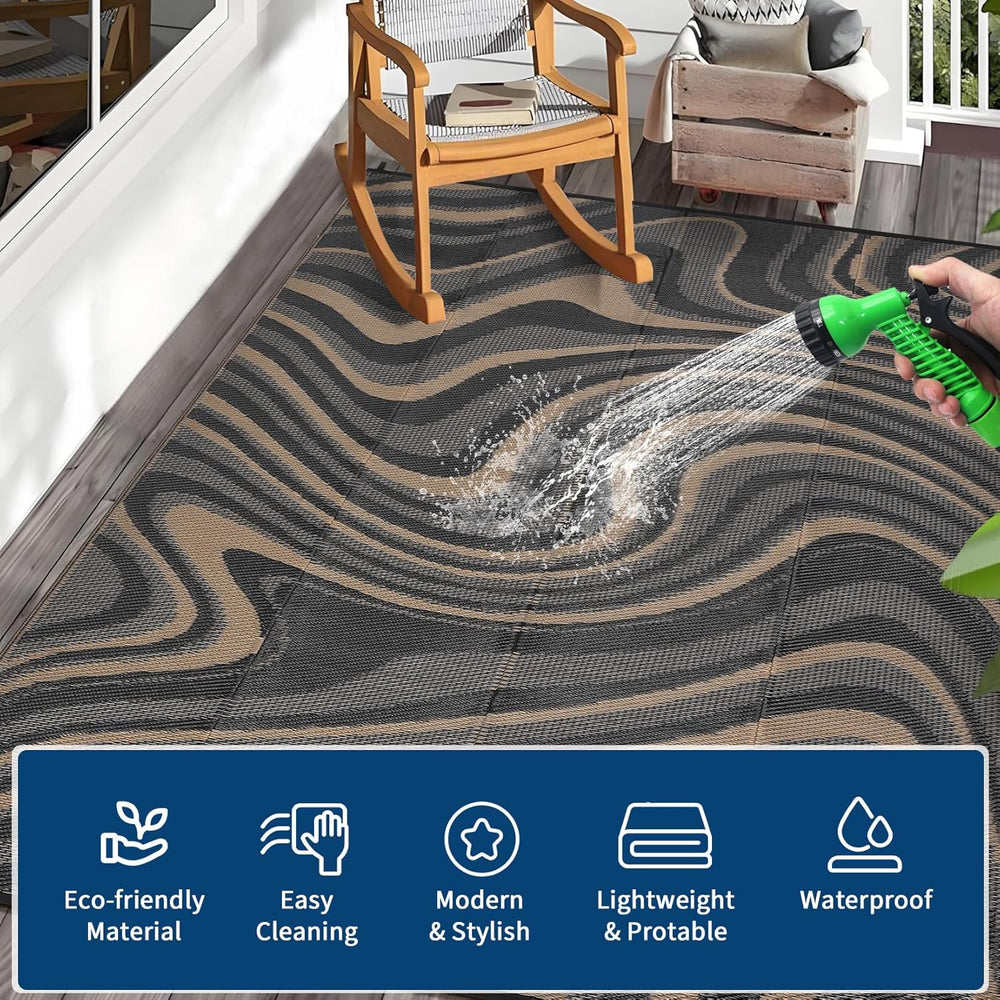 Garvee 9x12 Outdoor Rug Waterproof Camping Rugs for Outside Your RV, Brown