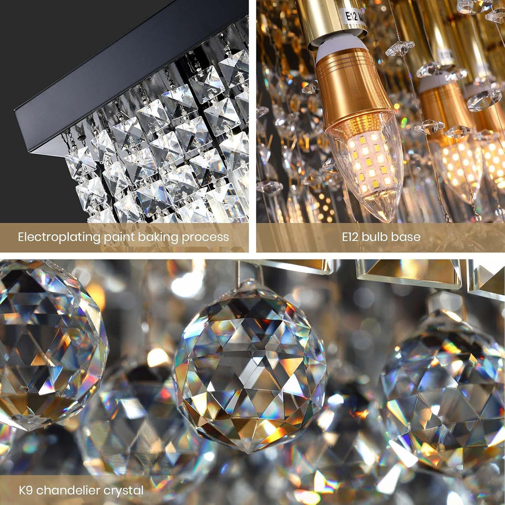 7PM Rectangle K9 Crystal Chandelier Modern Rectangular Pendant Lighting Fixtu...