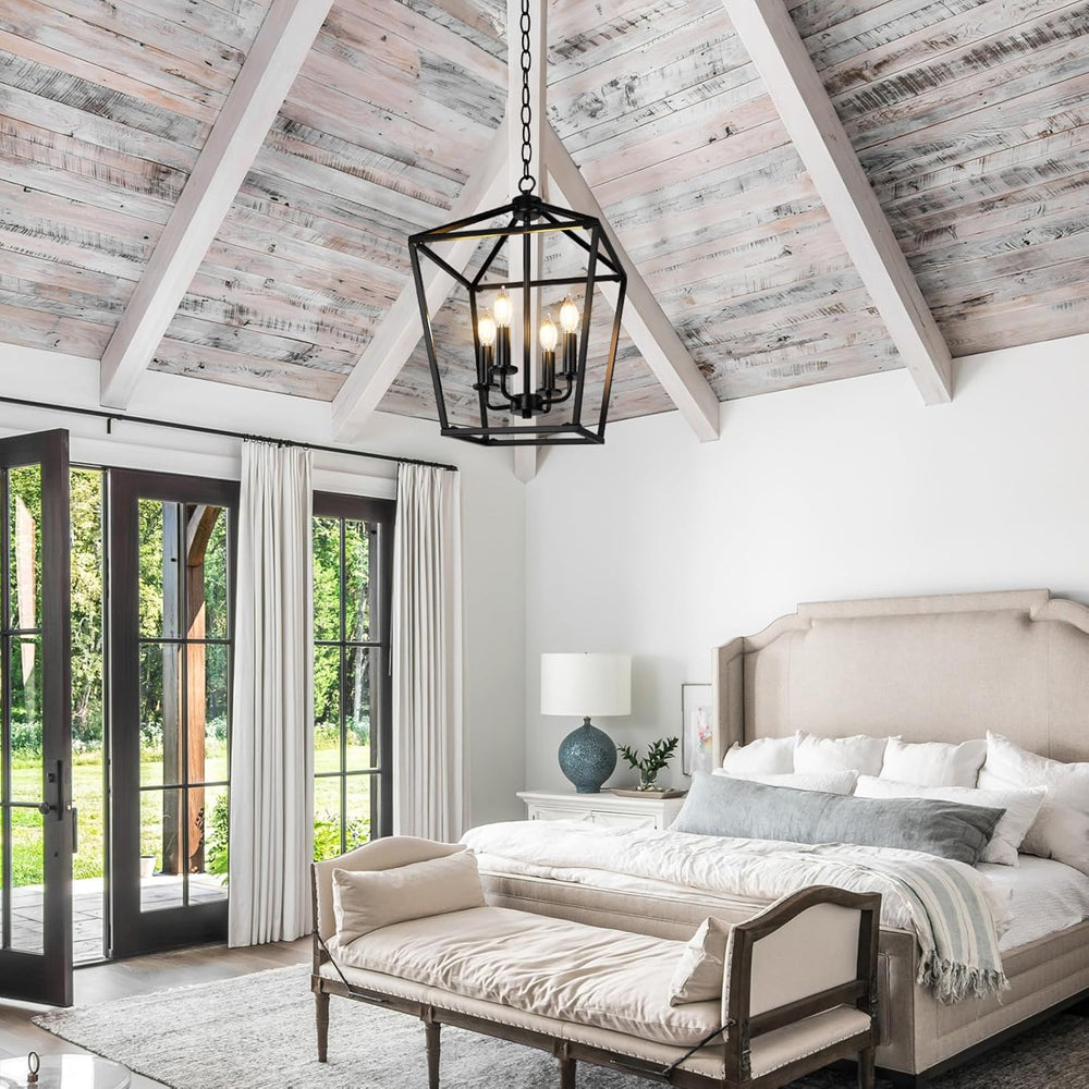 Black Farmhouse Chandelier, 4-Light Foyer Lighting Fixtures for Dining Room