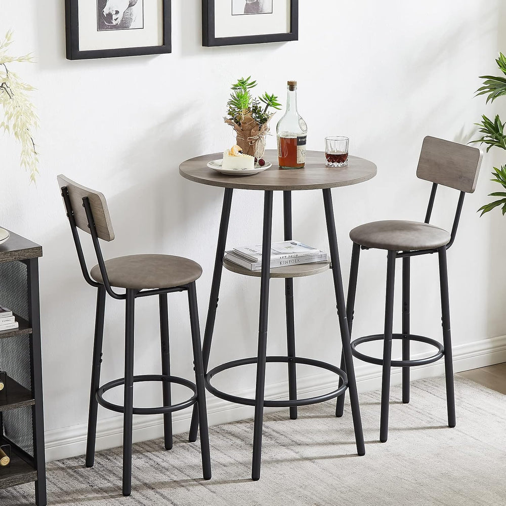 GNIXUU 3 Piece Bar Table Set, 2-Tier Round Pub Dining Set Wooden Bistro Table...