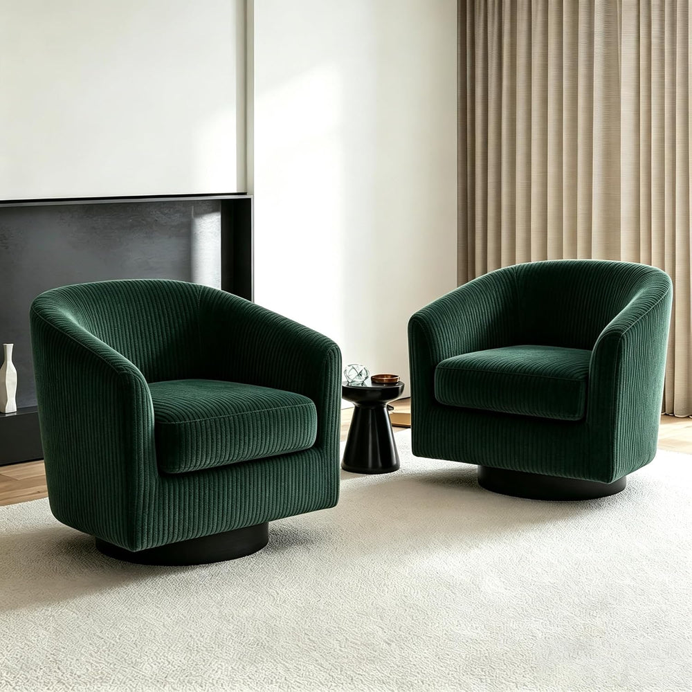 Swivel Barrel Chairs Set of 4, Corduroy Accent Chair, Dark Green