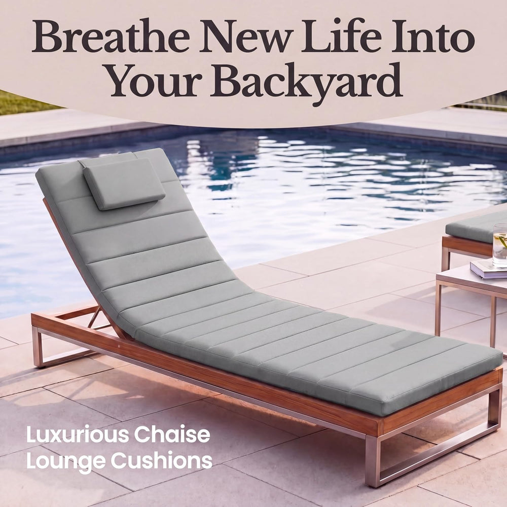 Quilted Outdoor Chaise Lounge High-Density Foam Chair Cushion Grey, 72"x...