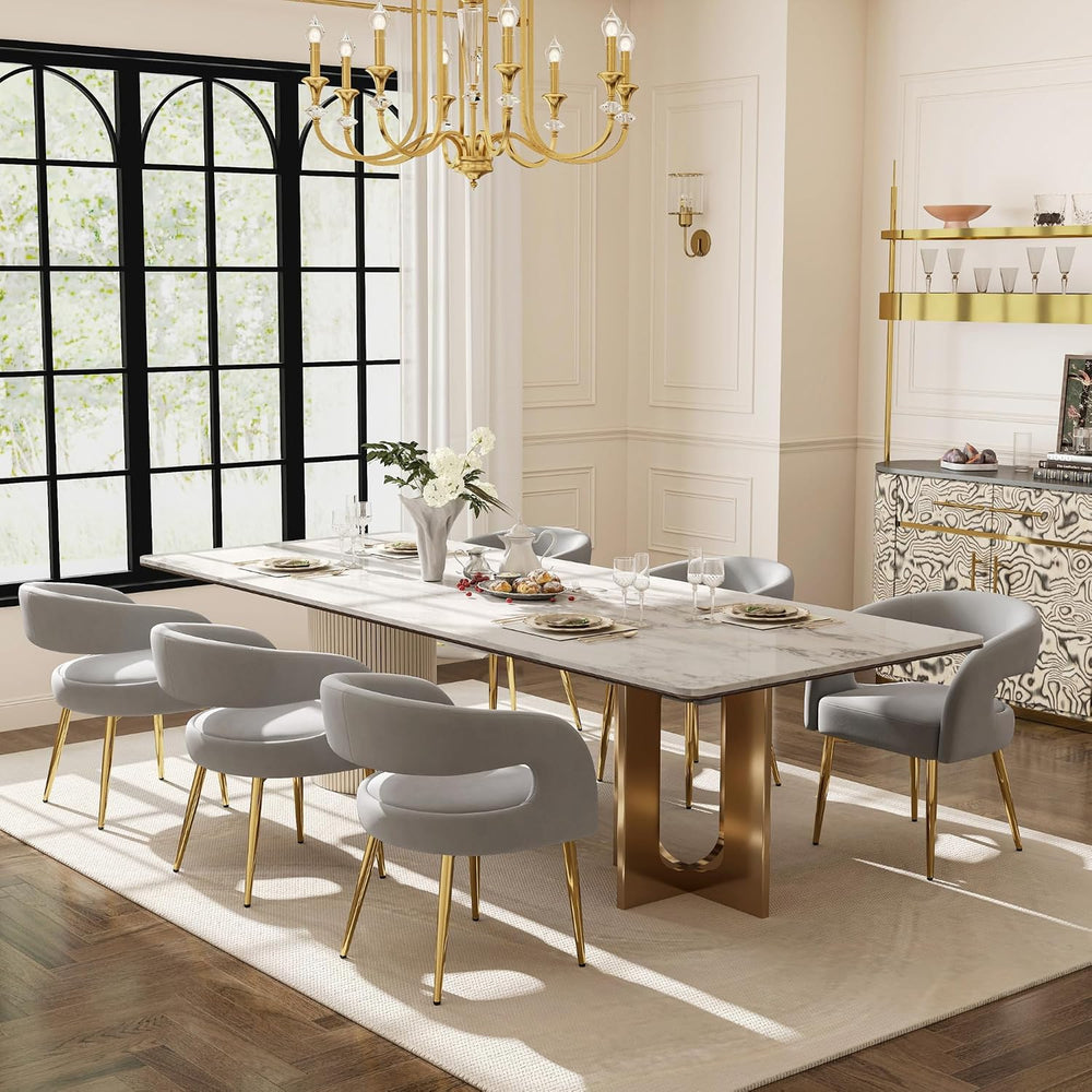 Hyfirm Grey Barrel Dining Chairs Set of 6, Upholstered Velvet Dining Room Cha...