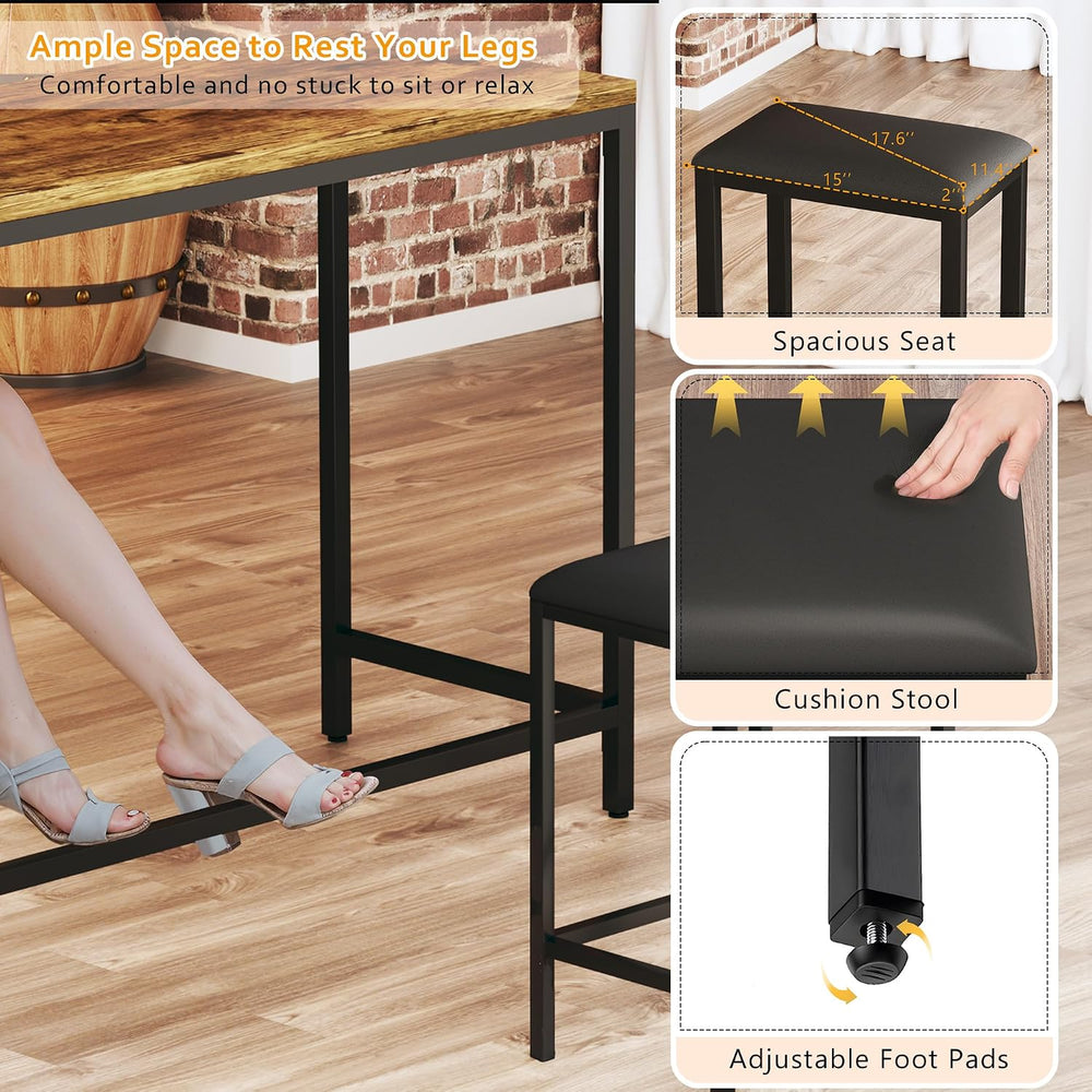 L Shaped Bar Table with Stools, 63‘’ Bar Height Table with Power Outlets, Con...