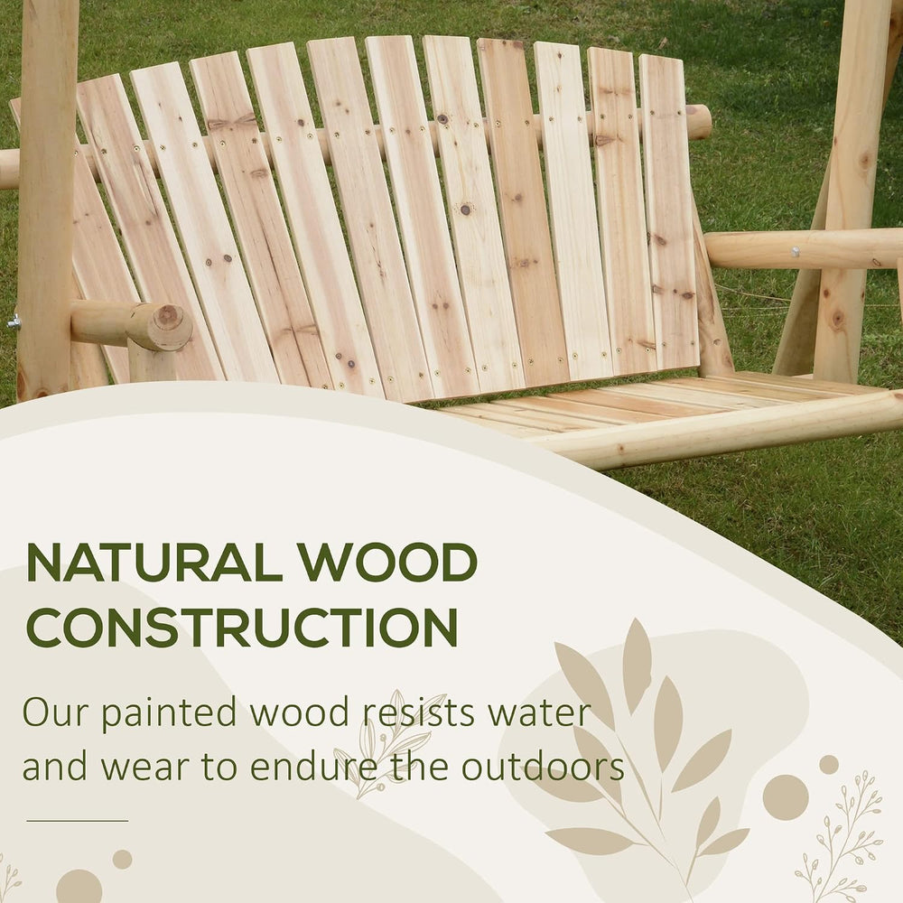 Outsunny 2-Seat Porch Swing w/Stand Wooden Patio Swing Chair Bench Natural