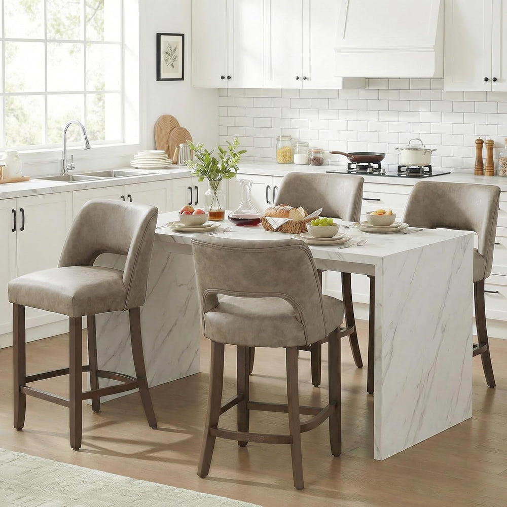 VKNOW 26" Faux Leather Counter Height Bar Stools Set of 4 with Open Back