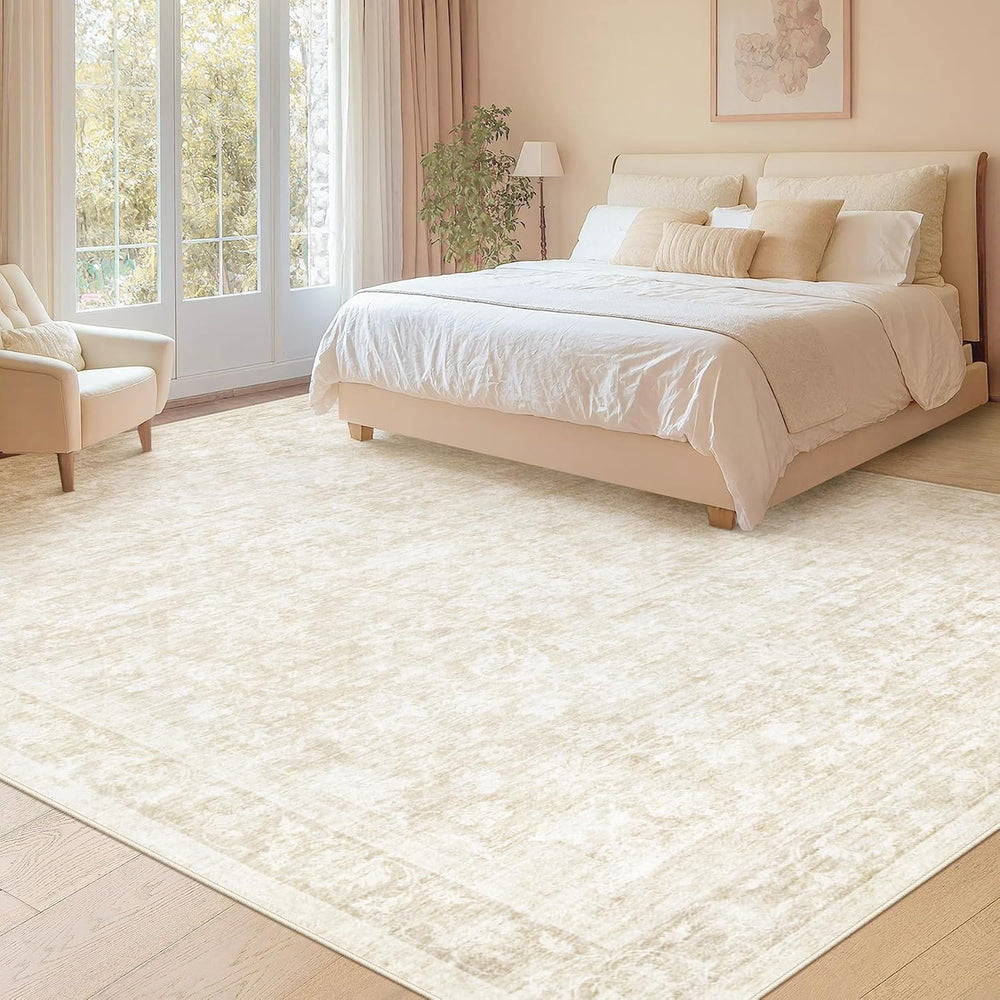 9x12 Area Rugs for Living Room: Washable Large Vintage Floral Rug Low Pile No...