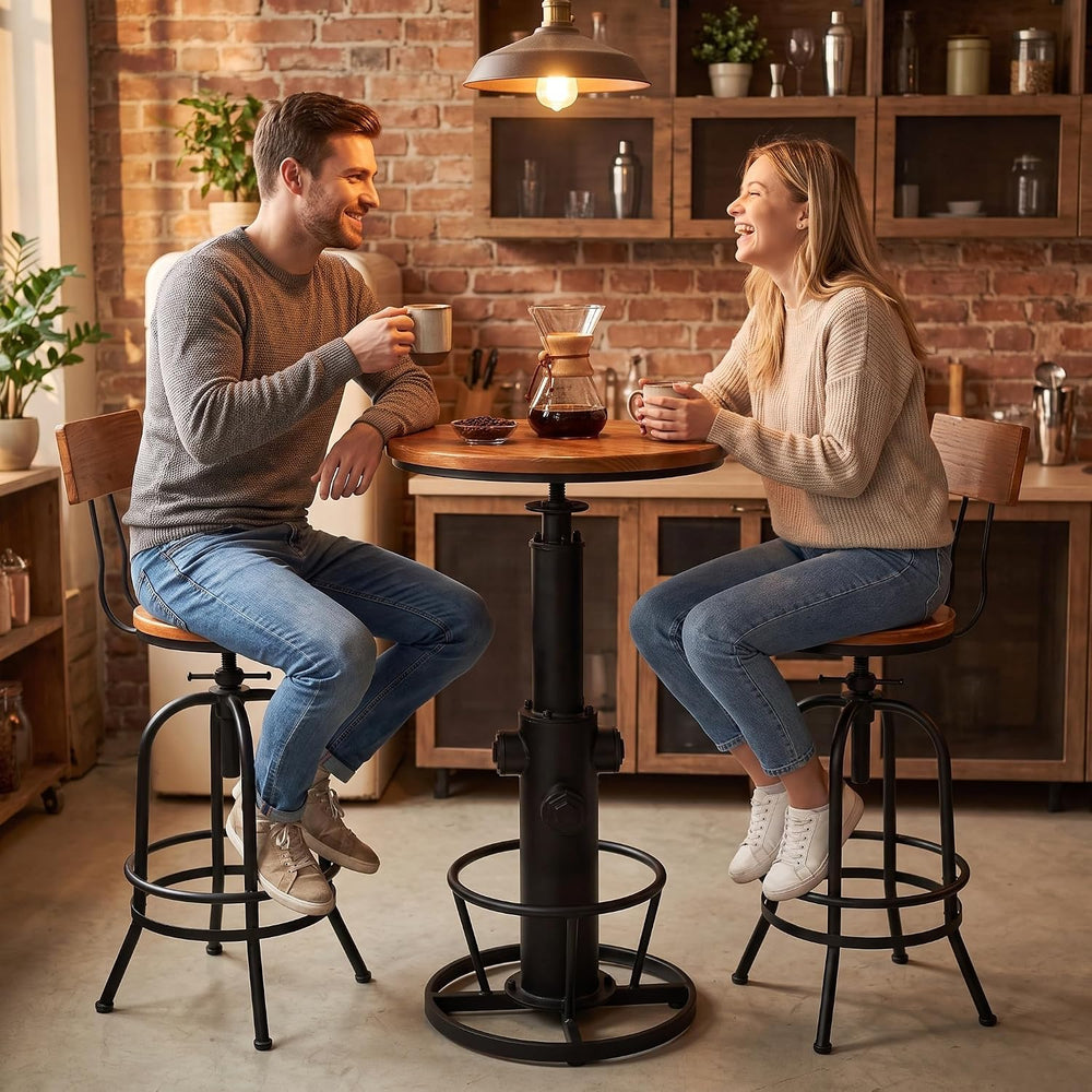 Vintage Bistro Table Height Adjustable 38.6-44.4inch Industrial Bar Table for...