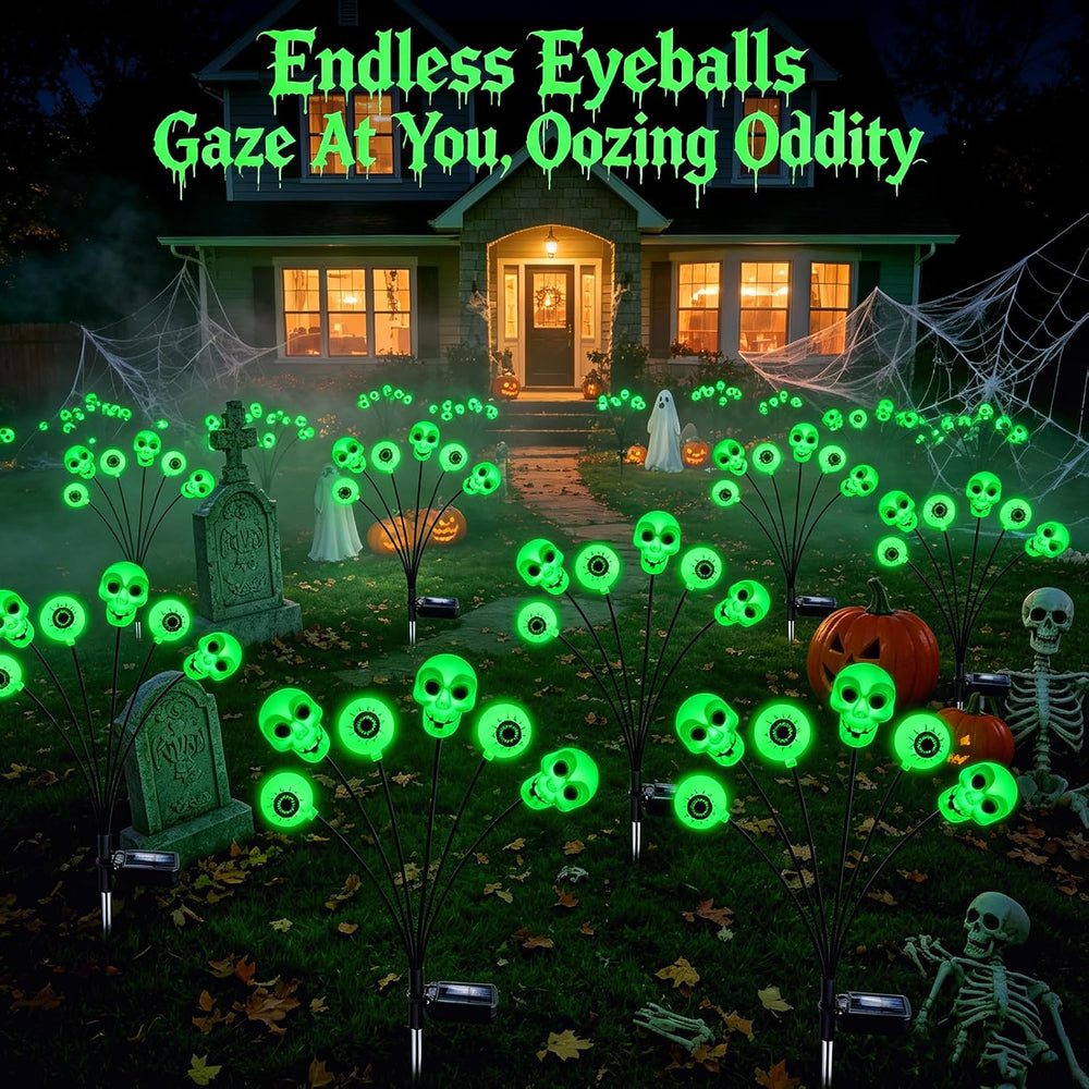Halloween Decorations Outdoor, 4 Pack 24 LED Green Solar Scary Eyeball Lights...