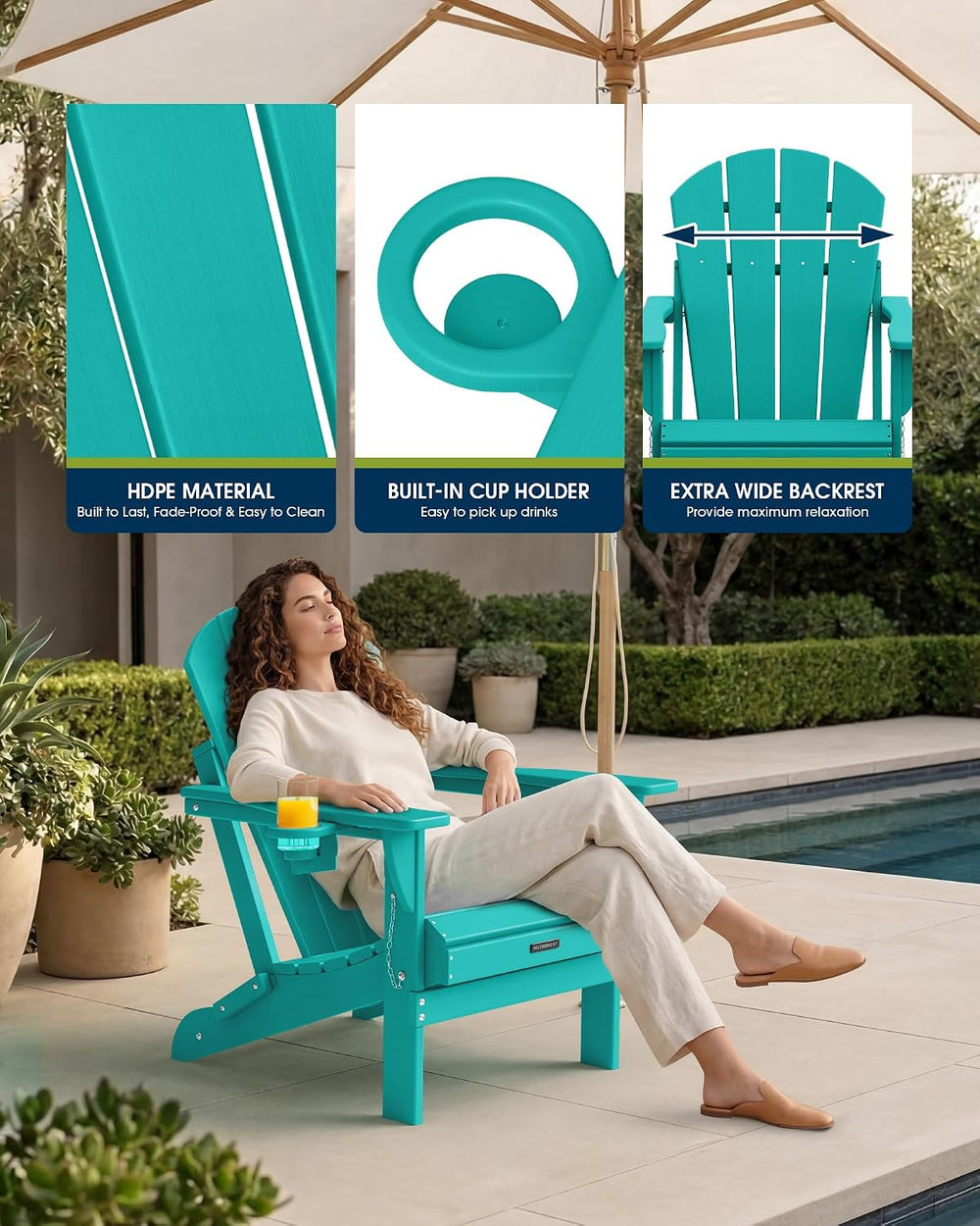 MUCHENGHY Folding Adirondack Chairs Set 6, HDPE for Fire Pit, Lake Blue (Set ...