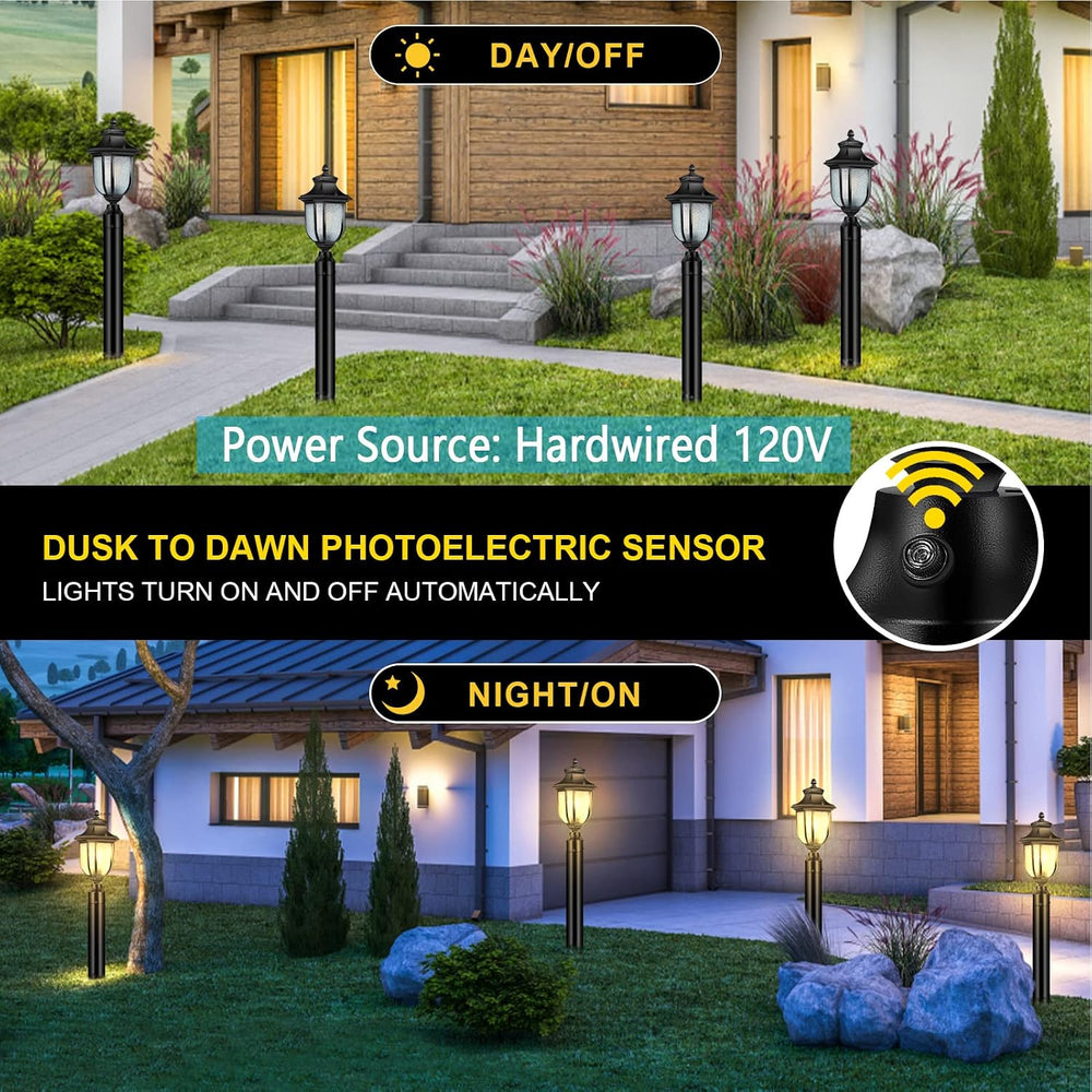 Dusk to Dawn Outdoor Post Lights Light Hardwired 120V with Pier Mount Base, A...