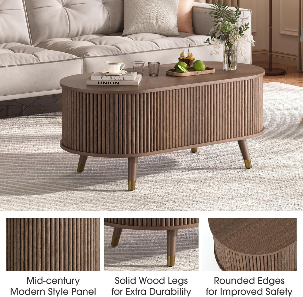 JOINICE Oval Lift Top Coffee Table with Storage for Living Room,Walnut