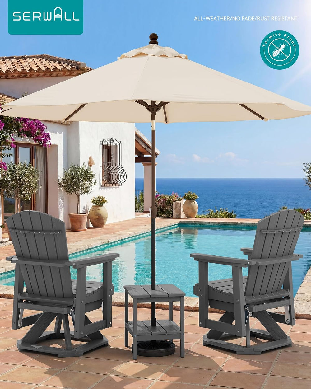 SERWALL Adirondack Swivel Glider Chair, HDPE Glider Set of 4 for Outdoor, All...