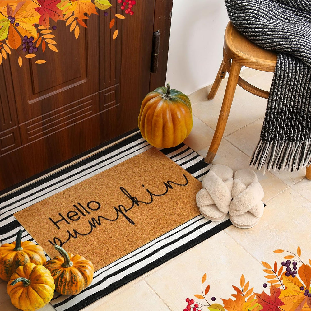 Duraaamo 2 Pcs Fall Front Door Mats, Hello Pumpkin Coir Doormat, Non Slip