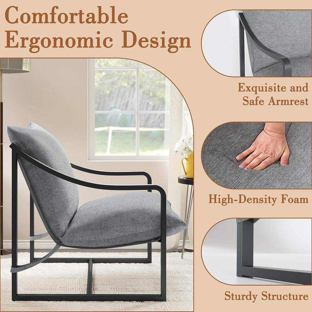 Grey Sling Accent Chair, Metal FrameSling Outdoor Chairs with Metal Frame and...