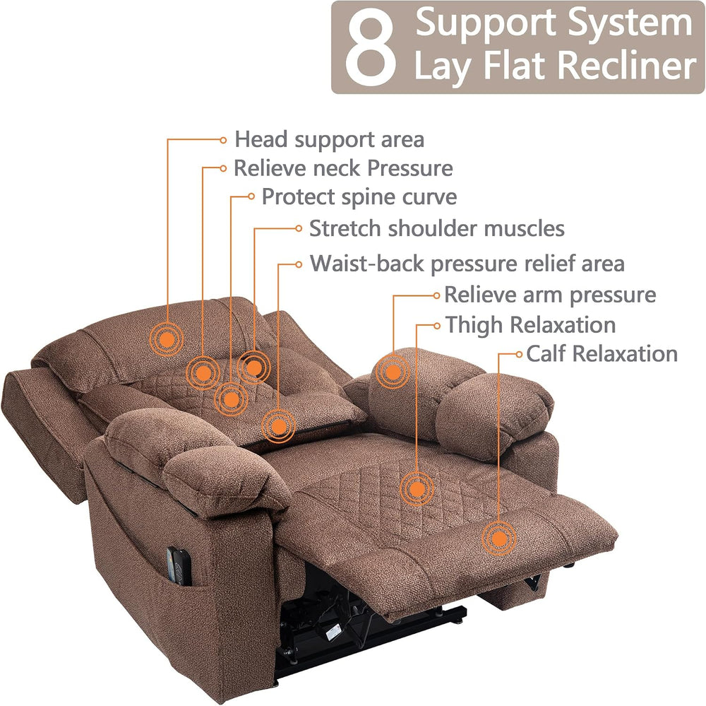 FUNECORP Big Man Power Lay Flat Lift Recliner Chair,Brown