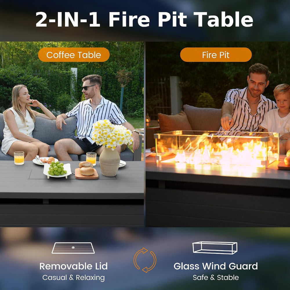 Sundale Outdoor 51 Inch Outdoor Fire Pit Table, 50,000BTU Rectangle Propane F...