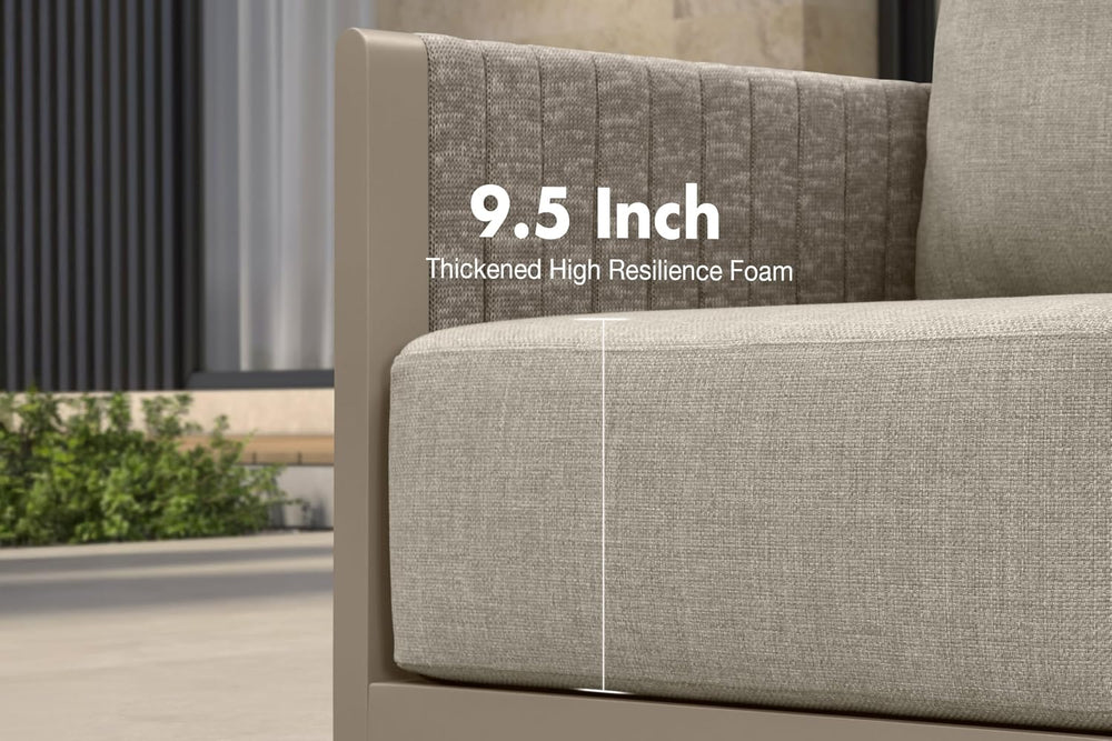PURPLE LEAF Patio Conversation Set 7-Piece w/Ottoman Olefin, Beige
