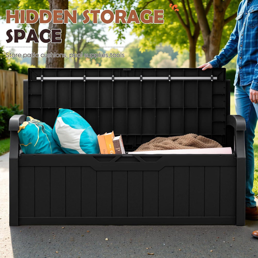 JUMMICO 80 Gallon Resin Outdoor Storage Bench Waterproof, Deck Box