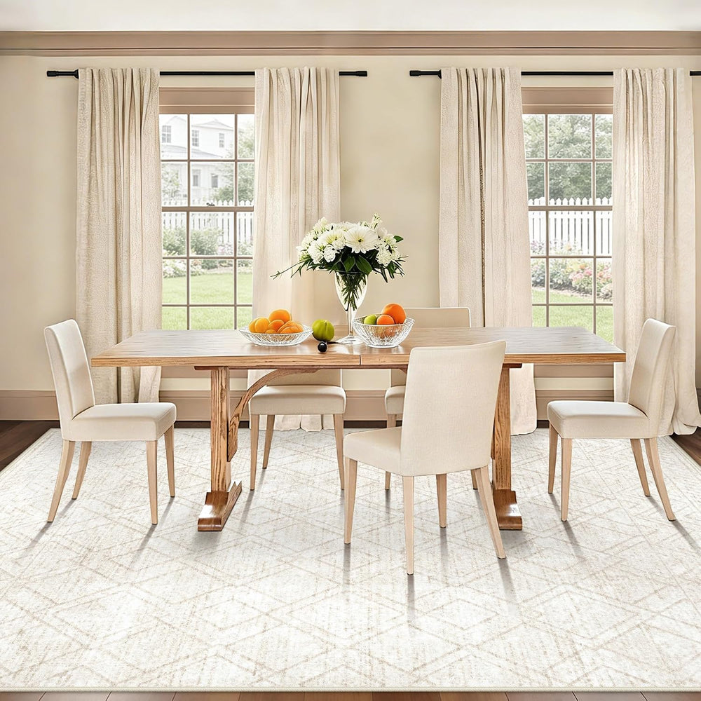 Area Rugs 8x10 Living Room Rug: Washable Geometric Neutral Rugs Boho Modern N...