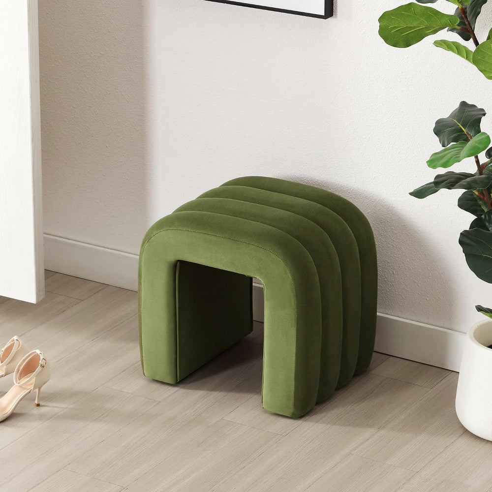 Olive Green Velvet Ottoman Stool, Small Vanity Stool