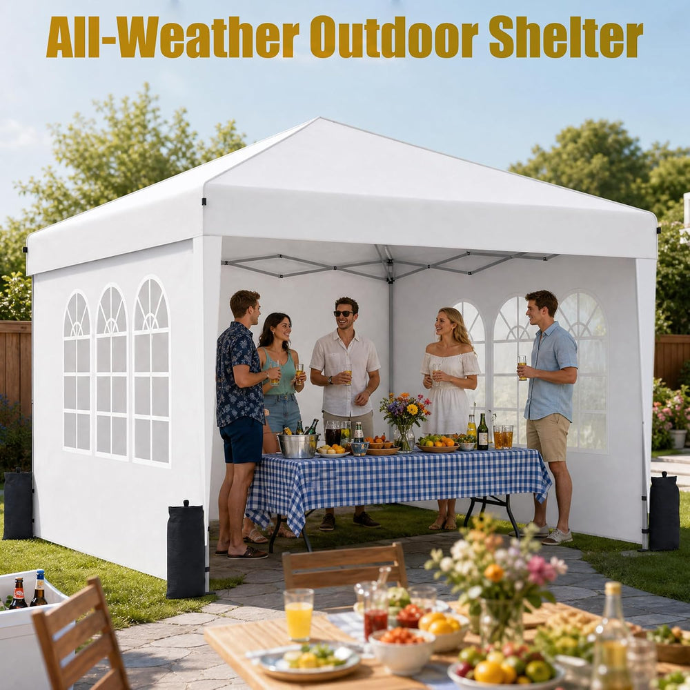 10x10 Pop Up Canopy Tent with Sidewall, Commercial, White