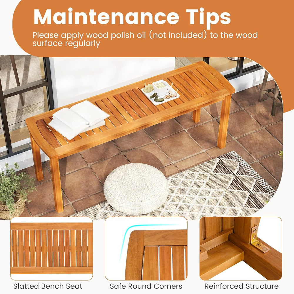 Tangkula Acacia Wood Outdoor Bench, 47" Patio Dining Bench with Slatted ...