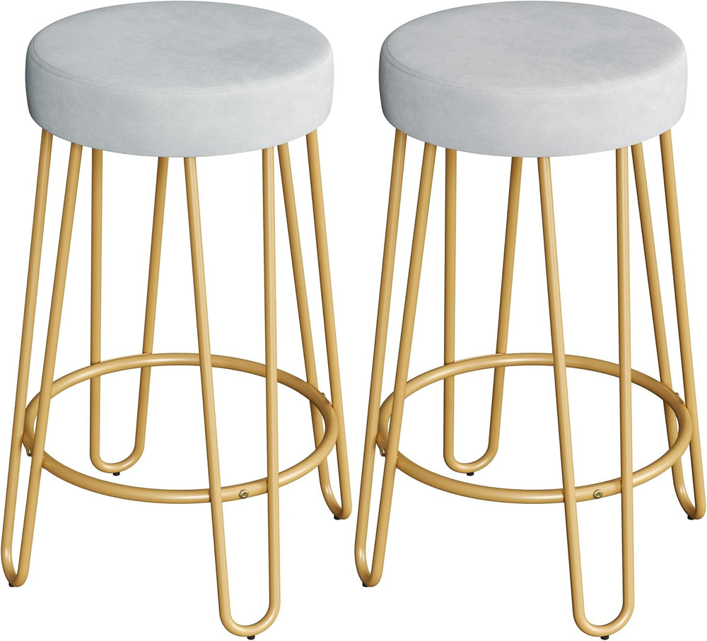 Yaheetech Bar Stools Set of 2, Velvet Counter Stools, Gold Metal Legs, Gray