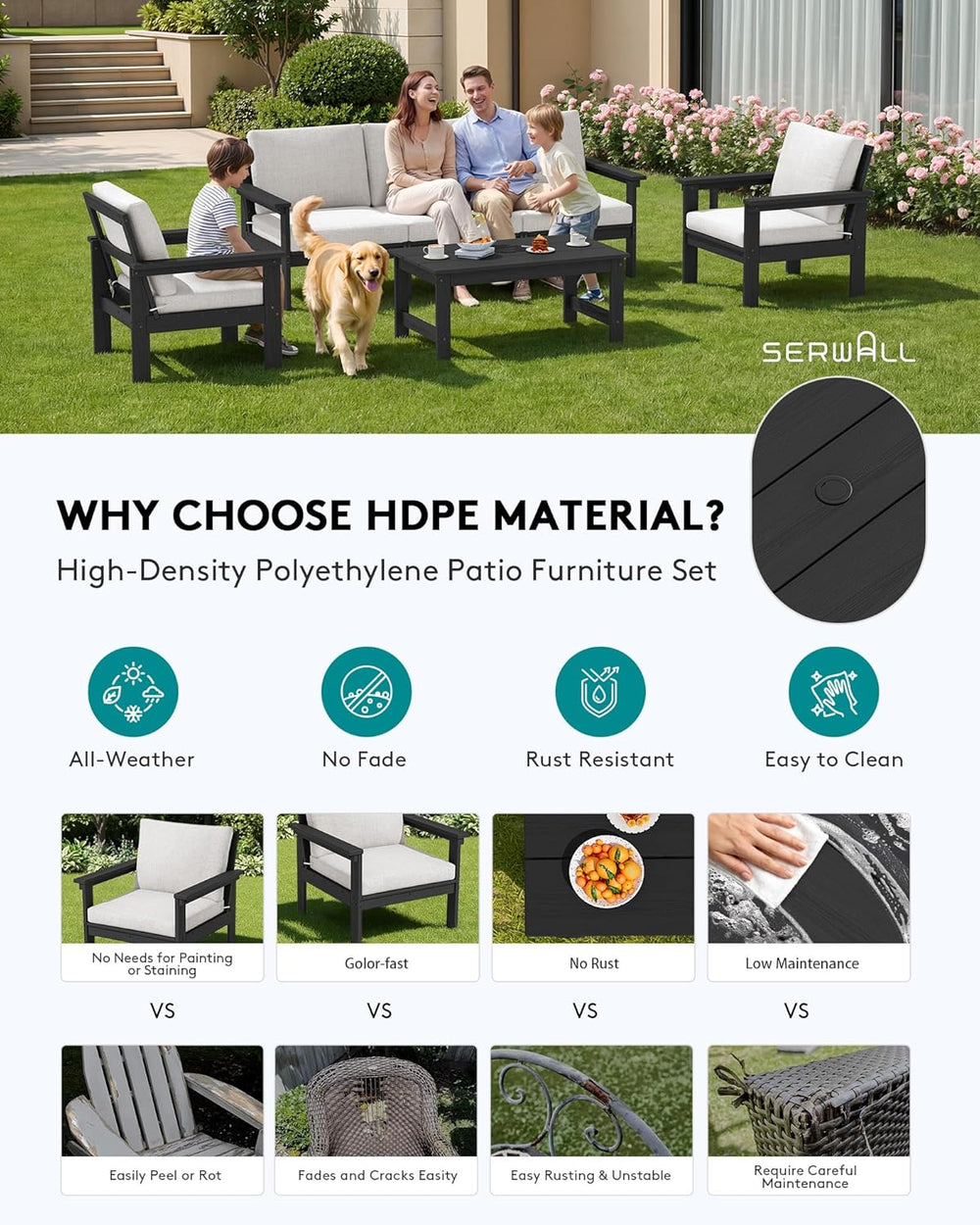 SERWALL HDPE Outdoor Patio Furniture Set Outdoor Couch