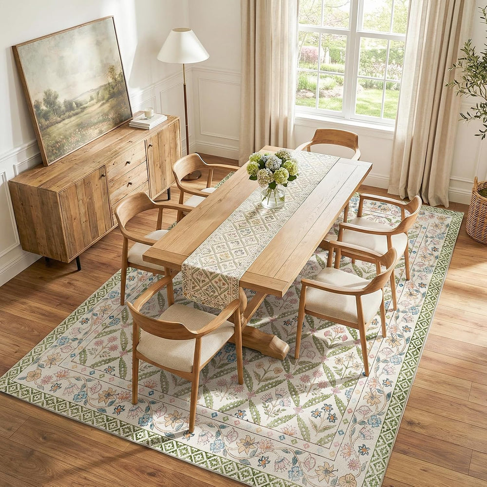 jinchan 8x10 Vintage Floral Washable Large Living Room Area Rug, Sage Green