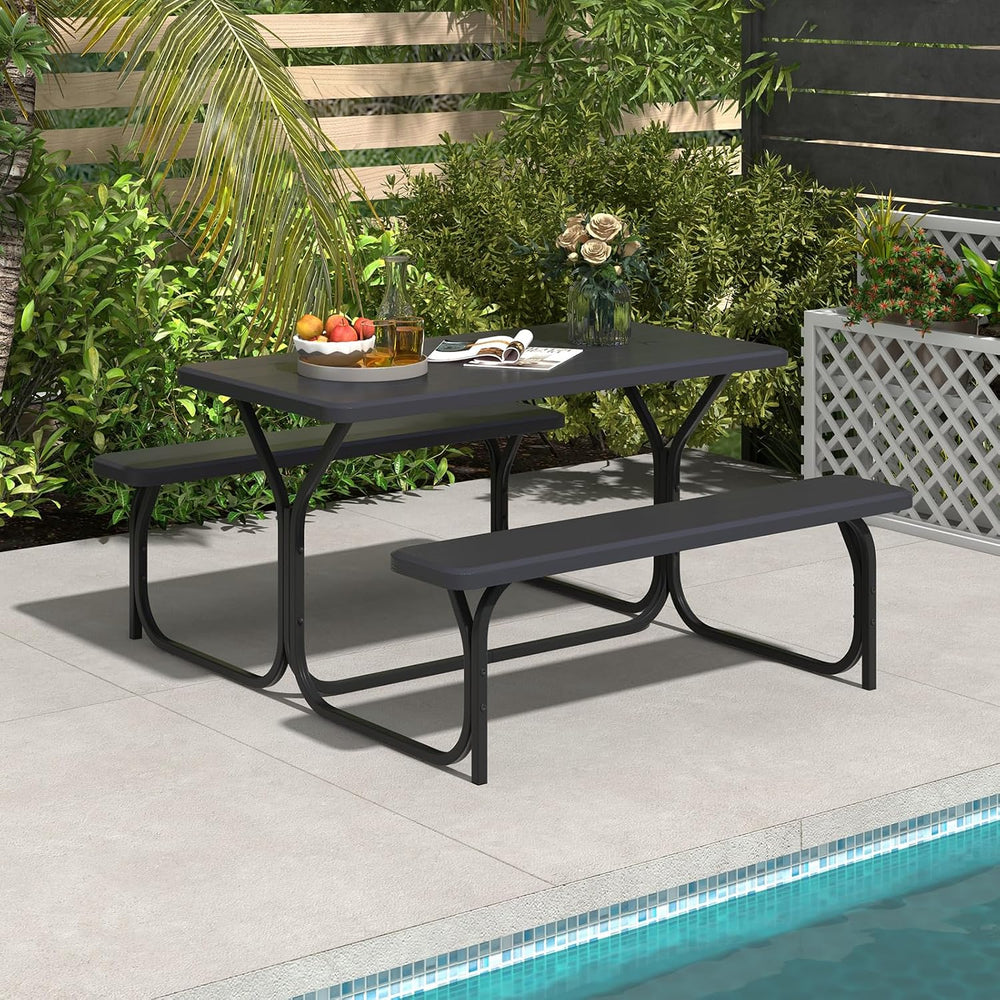 S AFSTAR Picnic Table, 59” Plastic Picnic Table with Benches, Steel Frame &am...