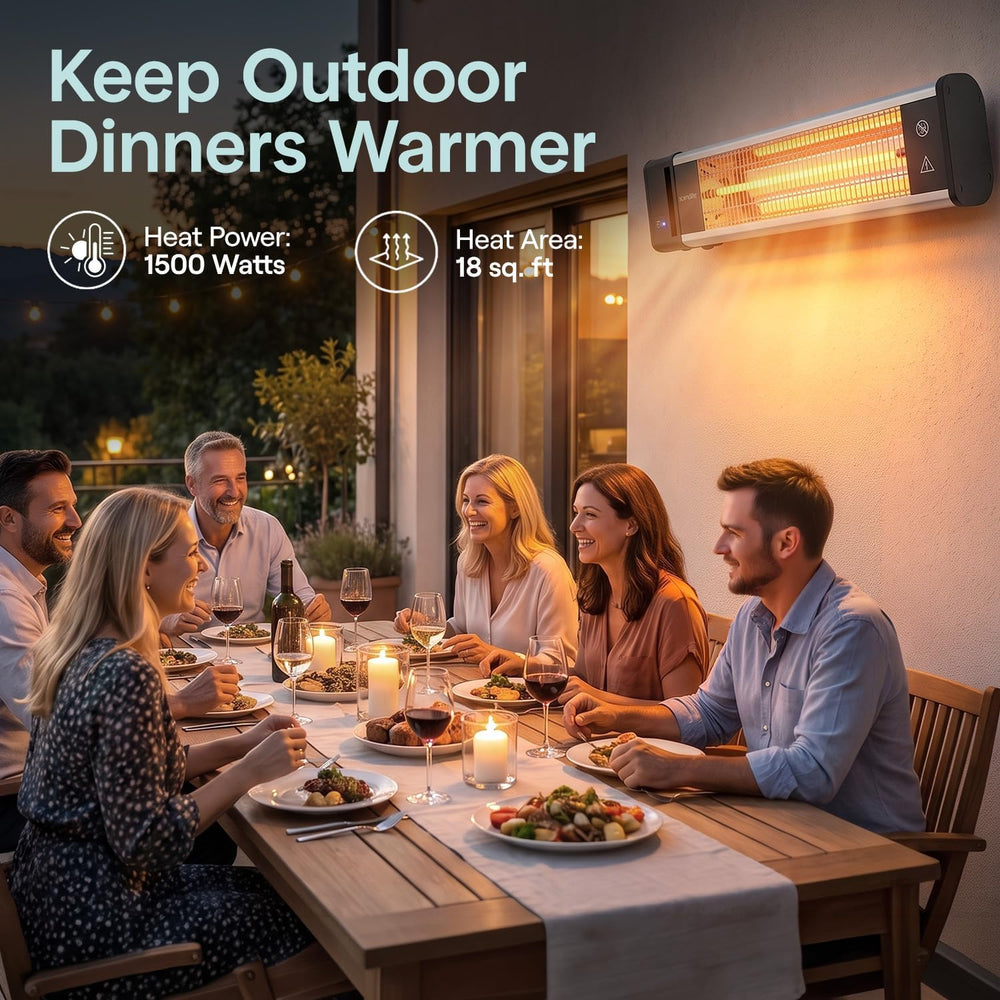 SereneLife Infrared Patio Heater, 1500W, IP65 Approved, Odorless, Wall-Mounte...