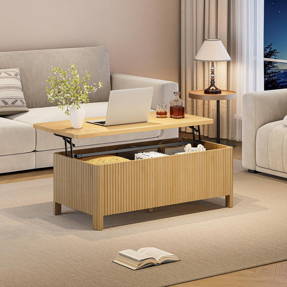 ONBRILL Fluted Lift Top Coffee Table, Mid-Century Modern Coffee Table