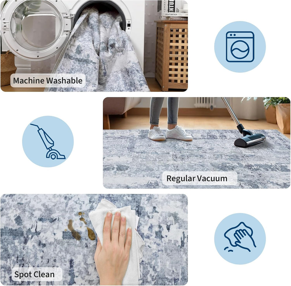 GarveeHome Washable 9x12 Abstract Area Rugs for Living Room Bedroom Blue