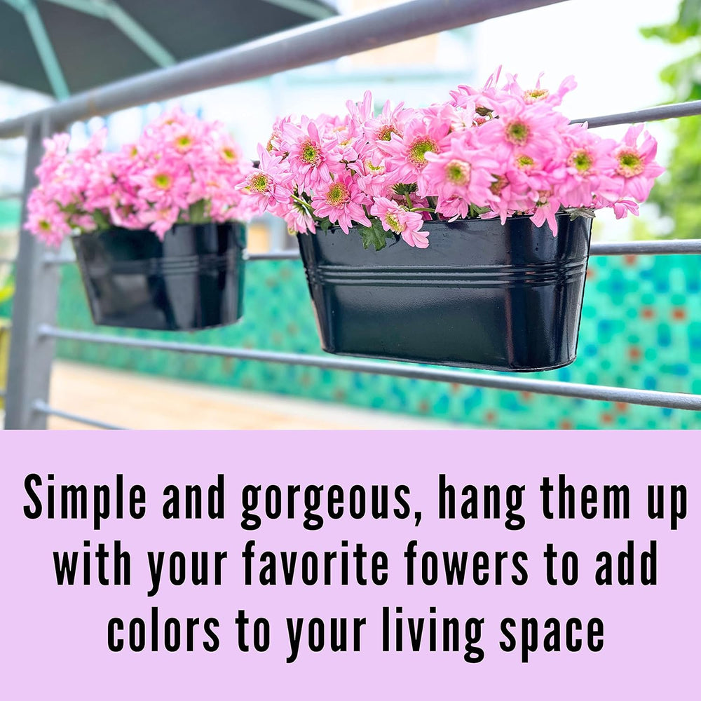 LaLaGreen Deck Rail Planter (16 in, 4 Pack) Black Metal Hanging Flower Pots